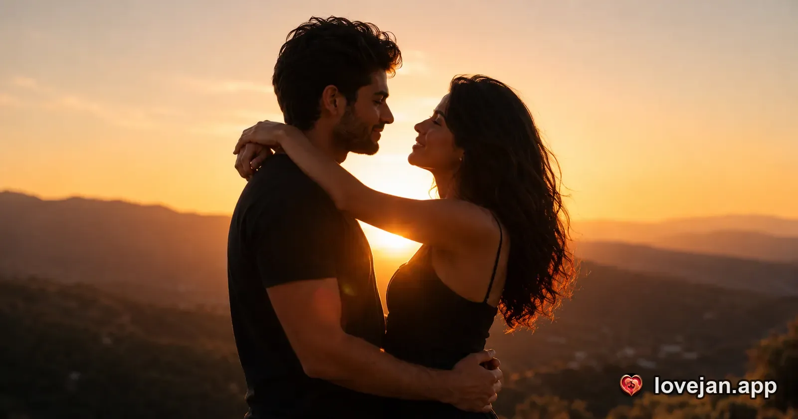 A couple together outdoors at sunset